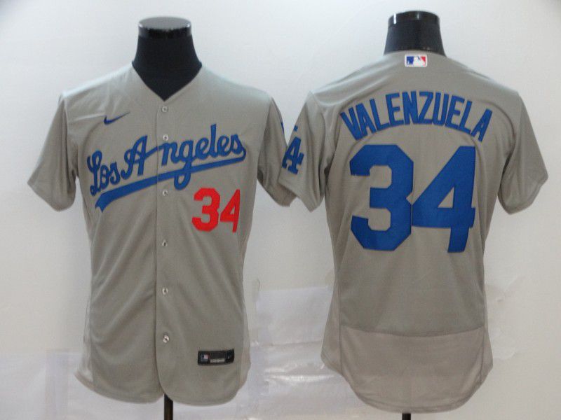 Men Los Angeles Dodgers 34 Valenzuela Grey Nike Elite MLB Jerseys